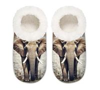 Mexpekil African Elephant Animal Pattern House Slippers for Women Men, Memory Foam House Shoes Comfy Anti-Slip Slipper Socks for Indoor Bedroom, Sizes 6-6.5
