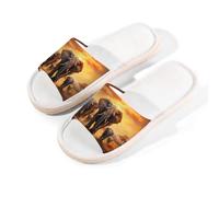 Mexpekil African Elephant Slippers for Women Men, Sunset Elephant Pattern Open Toe House Shoes Memory Foam Linen Slippers Summer Sliders for Indoor Outdoor, L