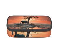 Mexpekil African Elephant Sunset Tree Pencil Case for Girls Boys Pencil Bag Stationery Organiser with Compartments School Supply Bag for Students Office