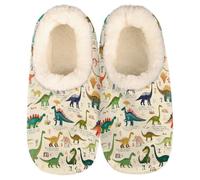 Mexpekil Alphabet Dinosaur Cute Women's & Men's Slippers with Fluffy Collar Winter Warm House Slippers Anti-Slip Indoor House Shoes Gifts for Mum Dad (Sizes UK 6-7)