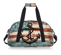Mexpekil American Flag Anchor Travel Gym Bag for Girls Boys Carry On Overnight Weekend Bags Waterproof Hand Luggage Bag for Sports Dance School Practice