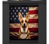 Mexpekil American Flag Cute Dog Dishwasher Magnet Cover 21x26 in, Decorative Waterproof Dishwasher Magnetic Cover Sticker for Kitchen Appliances