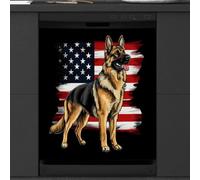 Mexpekil American Flag Dog Dishwasher Magnet Cover 23x26Inch Decorative Dish Washer Sticker for Front Door Waterproof Kitchen Appliance Panel Magnetic Decal