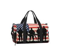 Mexpekil American Flag Soldiers Gym Bag with Shoe Compartment Waterproof Duffel Bag Large Overnight Weekend Bags Travel Holdall for Women Men Teens