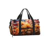 Mexpekil American Flag Yellow Flower Gym Bag with Shoe Compartment Waterproof Duffel Bag Large Overnight Weekend Bags Travel Holdall for Women Men Teens