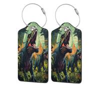Mexpekil Ancient Animal Dinosaurs Luggage Tags for Suitcases, 2 Pcs Leather Travel Tags for Luggage with Steel Loop Waterproof Name Id Card, Men Women Kids Travel Gift