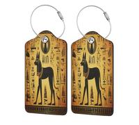 Mexpekil Ancient Egypt Murals Anubis Hieroglyph Luggage Tags for Suitcases, 4 Pcs Leather Travel Tags for Luggage with Steel Loop Waterproof Name Id Card, Men Women Kids Travel Gift