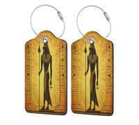 Mexpekil Ancient Egypt Murals Anubis Luggage Tags for Suitcases, 1 Pc Leather Travel Tags for Luggage with Steel Loop Waterproof Name Id Card, Men Women Kids Travel Gift