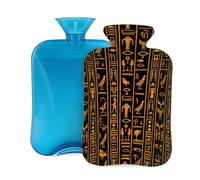 Mexpekil Ancient Egyptian Hieroglyphs Pattern Hot Water Bottle with Cover, 2L PVC Hot Water Bag for Pain Relief, Feet, Back, Warmth
