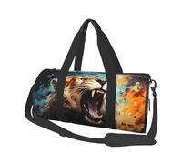 Mexpekil Angry Lion Foldable Gym Bag Carry On Travel Duffle Bags Waterproof Woman Men Hand Luggage Bag Large Weekend Overnight Bags for Sports Dance with Removable Strap