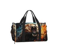 Mexpekil Angry Lion Gym Bag with Shoe Compartment Waterproof Duffel Bag Large Overnight Weekend Bags Travel Holdall for Women Men Teens