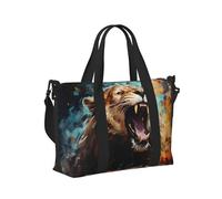 Mexpekil Angry Lion Travel Duffel Bag Waterproof Sports Gym Bag Large Weekend Overnight Bags for Women Men Foldable Carry On Luggage Tote Bag for Flight