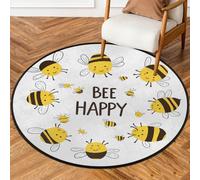Mexpekil Animal Bee Happy Round Rug 92cm Non Slip Washable Area Rugs Absorbent Circle Rug Carpet Floor Door Mats for Living Room Bedroom