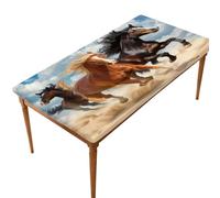 Mexpekil Animal Horse Rectangular Fitted Tablecloth with Elastic Edge for 5 Foot Tables, Running Horse Waterproof Table Cover Table Cloth for Outdoor Picnic Camping Dining Patio