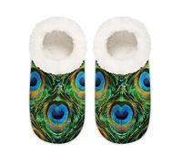 Mexpekil Animal Peacock Feathers Women's Slippers Size 5-6 Soft Fuzzy House Slipper Non Slip Home Shoes for Women Men Ladies
