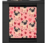 Mexpekil Animal Pug Dog Love Heart Dishwasher Magnet Cover 23x26 in, Decorative Waterproof Dishwasher Magnetic Cover Sticker for Kitchen Appliances