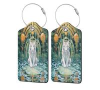 Mexpekil Animal White Tiger Pattern Luggage Tags for Suitcases, 4 Pcs Leather Travel Tags for Luggage with Steel Loop Waterproof Name Id Card, Men Women Kids Travel Gift