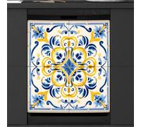 Mexpekil Antique Tile Floral Ornament Texture Dishwasher Magnet Cover 23x26 in, Decorative Waterproof Dishwasher Magnetic Cover Sticker for Kitchen Appliances