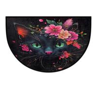 Mexpekil Art Black Cat Floral Half Moon Door Mat Indoor Outdoor Non Slip Floor Mat Washable Half Circle Doormats Absorbent Dirt Trapper Half Round Rugs for Entrance 61x91cm