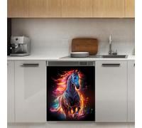 Mexpekil Art Colofrul Horse Dishwasher Magnet Cover 21x26Inch Decorative Dish Washer Sticker for Front Door Waterproof Kitchen Appliance Panel Magnetic Decal