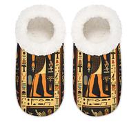 Mexpekil Art Egyptian House Slippers for Women Men, Ancient Egypt Hieroglyphs Memory Foam House Shoes Comfy Anti-Slip Slipper Socks for Indoor Bedroom, Sizes 6-6.5