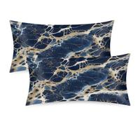 Mexpekil Art Marble Dark Blue Satin Pillowcase 2 Pack for Hair and Skin Envelope Closure Pillow Protectors Silky Soft Pillow Covers for Bed (51x102cm)