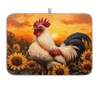 Mexpekil Art Painted Rooster Chicken Sunflower Dish Drying Mat 18x24 in, Absorbent Kitchen Counter Mats Dish Drainer Pad, Quick Dry Coffee Bar Mat