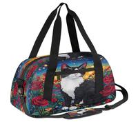 Mexpekil Art Painted Rose Flower Cat Kids Duffle Bag Boys Girls Teens Travel Sports Duffel Bags Holdall Overnight Weekender Dance Bag