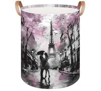 Mexpekil Art Pink Cherry Blossom Eiffel Tower Laundry Basket Hamper with Handles Waterproof Collapsible Clothes Storage Bucket Toy Organiser for Bathroom Nursery