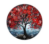 Mexpekil Art Red Tree Silent Wall Clock Non Ticking 25cm Round Wall Clocks Battery Operated Modern Decorative Clock for Living Room Kitchen Bedroom Office