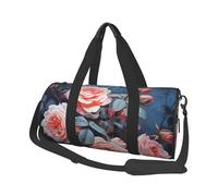 Mexpekil Art Rose Plants Foldable Gym Bag Carry On Travel Duffle Bags Waterproof Woman Men Hand Luggage Bag Large Weekend Overnight Bags for Sports Dance with Removable Strap