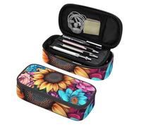 Mexpekil Art Sunflowers Colorful Pencil Case for Girls Boys with Compartments Large Pen Organizer Bag Zipper Multi-Use Pouch for School Supplies, Makeup Cosmetics, Kids, Adults
