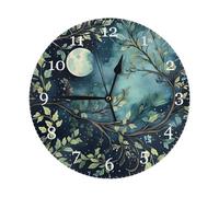Mexpekil Art Tree Branch Moon Silent Wall Clock Non Ticking 25cm Round Wall Clocks Battery Operated Modern Decorative Clock for Living Room Kitchen Bedroom Office