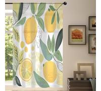 Mexpekil Art Yellow Lemon Green Leaf Voile Curtains 84 Drop, Semi Sheer Curtains for Living Room Bedroom Home Kitchen, 55 inches Wide, 1 Panel
