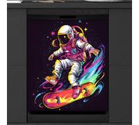 Mexpekil Astronaut Skateboarding Dishwasher Magnet Cover 21x26Inch Decorative Dish Washer Sticker for Front Door Waterproof Kitchen Appliance Panel Magnetic Decal