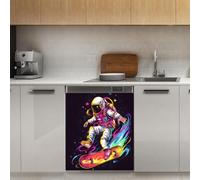 Mexpekil Astronaut Skateboarding Dishwasher Magnet Cover 21x26Inch Decorative Dish Washer Sticker for Front Door Waterproof Kitchen Appliance Panel Magnetic Decal