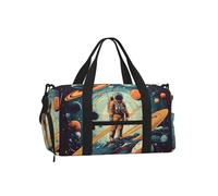 Mexpekil Astronauts Planet Gym Bag with Shoe Compartment Waterproof Duffel Bag Large Overnight Weekend Bags Travel Holdall for Women Men Teens