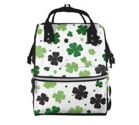 Mexpekil Baby Changing Bag Backpack Large Nappy Bags for Mum Dad | Black Green Clovers Leaf Waterproof Diaper Bag Lightweight Travel Nappy Bag Organiser Pouches Gift for New Parents
