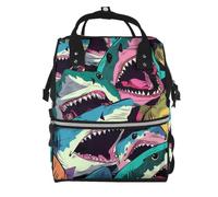 Mexpekil Baby Changing Bag Backpack Large Nappy Bags for Mum Dad | Colorful Shark Waterproof Diaper Bag Lightweight Travel Nappy Bag Organiser Pouches Gift for New Parents