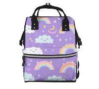 Mexpekil Baby Changing Bag Backpack Large Nappy Bags for Mum Dad | Cute Rainbow Cloud Purple Waterproof Diaper Bag Lightweight Travel Nappy Bag Organiser Pouches Gift for New Parents