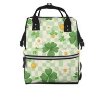 Mexpekil Baby Changing Bag Backpack Large Nappy Bags for Mum Dad | Green Checkered Clovers Daisy Waterproof Diaper Bag Lightweight Travel Nappy Bag Organiser Pouches Gift for New Parents