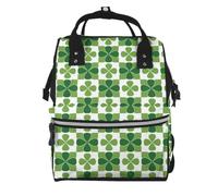 Mexpekil Baby Changing Bag Backpack Large Nappy Bags for Mum Dad | Green White Clovers Checkered Waterproof Diaper Bag Lightweight Travel Nappy Bag Organiser Pouches Gift for New Parents