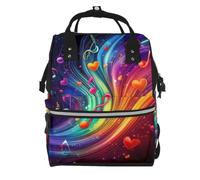 Mexpekil Baby Changing Bag Backpack Large Nappy Bags for Mum Dad | Musical Notes Hearts Neon Waterproof Diaper Bag Lightweight Travel Nappy Bag Organiser Pouches Gift for New Parents