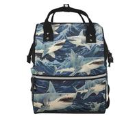 Mexpekil Baby Changing Bag Backpack Large Nappy Bags for Mum Dad | Shark Waterproof Diaper Bag Lightweight Travel Nappy Bag Organiser Pouches Gift for New Parents