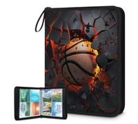 Mexpekil Basketball Breaking Card Binder 4 Pocket with 50 Side-Loading Pages Sleeves Card Collection Folder for 400 Cards Zipper Trading Card Album Waterproof Cards Holder Book