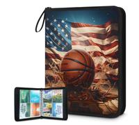 Mexpekil Basketball Usa Flag Card Binder 4 Pocket with 50 Side-Loading Pages Sleeves Card Collection Folder for 400 Cards Zipper Trading Card Album Waterproof Cards Holder Book