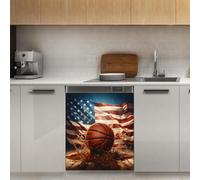 Mexpekil Basketball Usa Flag Dishwasher Magnet Cover 21x26Inch Decorative Dish Washer Sticker for Front Door Waterproof Kitchen Appliance Panel Magnetic Decal