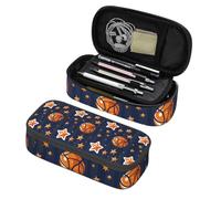 Mexpekil Basketballs and Stars Pencil Case for Girls Boys with Compartments Large Pen Organizer Bag Zipper Multi-Use Pouch for School Supplies, Makeup Cosmetics, Kids, Adults