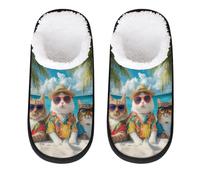 Mexpekil Beach Cats With Sunglasses Fluffy Slippers for Women Men M
