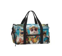 Mexpekil Beach Cats with Sunglasses Gym Bag with Shoe Compartment Waterproof Duffel Bag Large Overnight Weekend Bags Travel Holdall for Women Men Teens